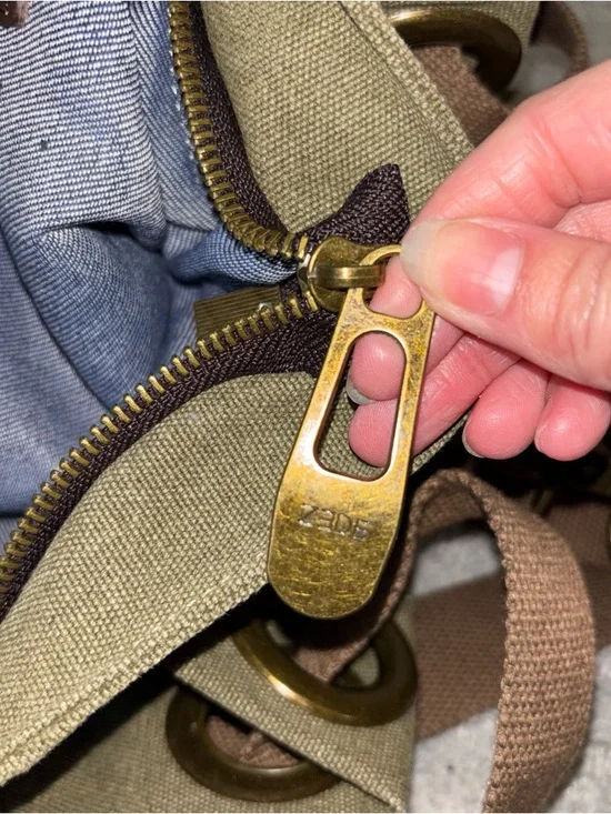 ZEDE Paris Pont Des Arts Mini Olive Canvas Leather Bag Tote W Crossbody Strap - Picture 12 of 15